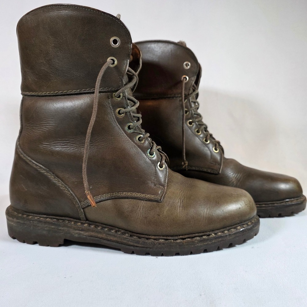 NORDICA Vintage 70s Olive Brown Leather Mens 11 Combat Hiking Boots Vibram Italy